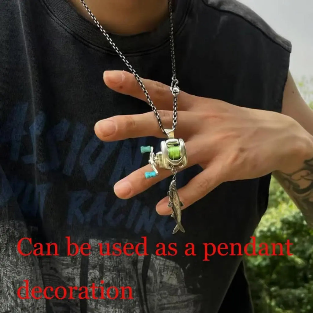 Men Women Mini Fishing Reel Jewelry Set Line Wheel Pendant Necklace Fashion Sporty Outdoor Fishing Jewelry Gift for Anglers