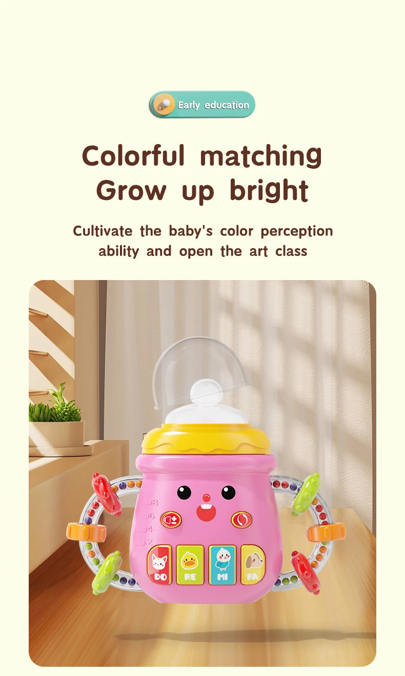 Baby Musical Pacifier Rattle Toys Early Educational Feeding Bottle Soft Teether Light Soothing Shaker Newborn