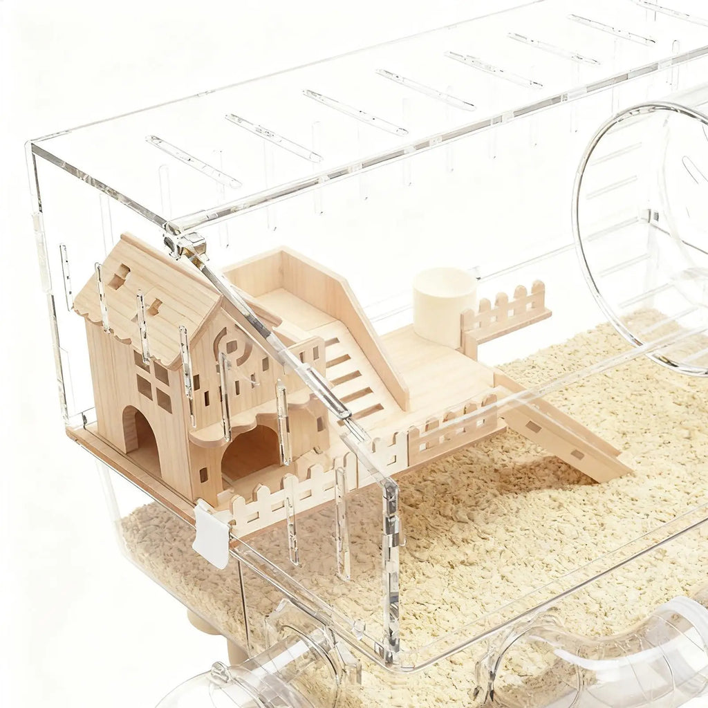 Hamster Habitat 2-Layer Clear Habitat 17.7x11x13.3 Inch Acrylic Small Animal House for Monitoring Breeding Hedgehog Ferret