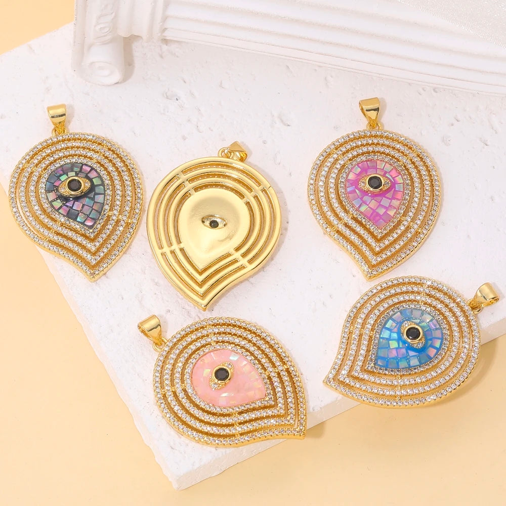 Juya Handmade 18K Real Gold Plated Opal Shell Round Turkish Greek Evil Eye Charms For DIY Luxury Talisman Pendant Jewelry Making