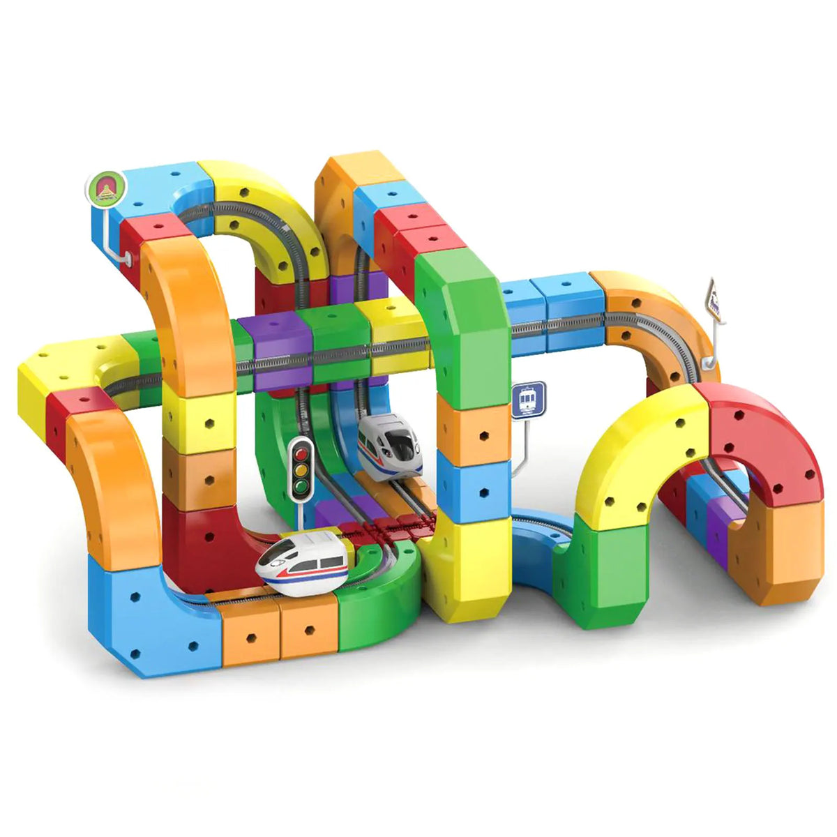 Electric Trains Set Flexible Race Track for Kids 123pcs Car Track for Toddlers 3-5 Building Toy STEM Learning Kit