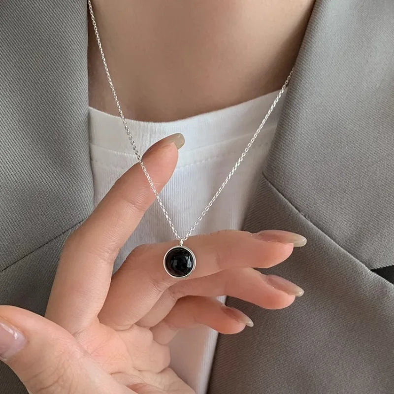 925 Sterling Silver Necklace Black Beads Square Irregular Punk Geometric for Women Girl Jewelry Gift Dropshipping Wholesale