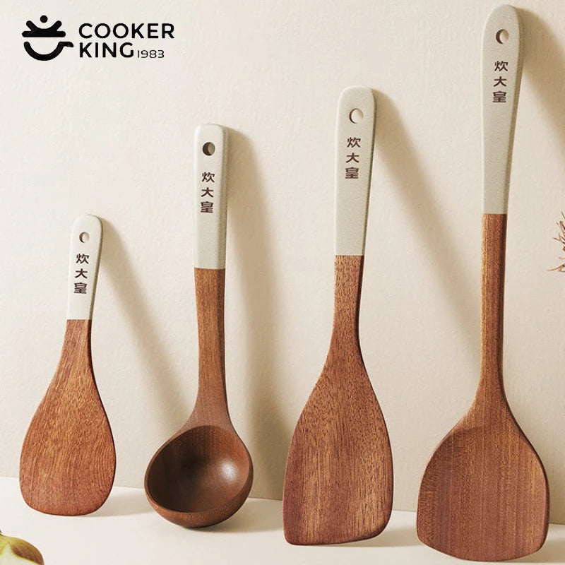 COOKER KING 4 In1 Cooking Tool Set Ebony Spatula and Spoon for Kitchen Use Kitchenware Exquisite Kitchen Tools Gift To Family