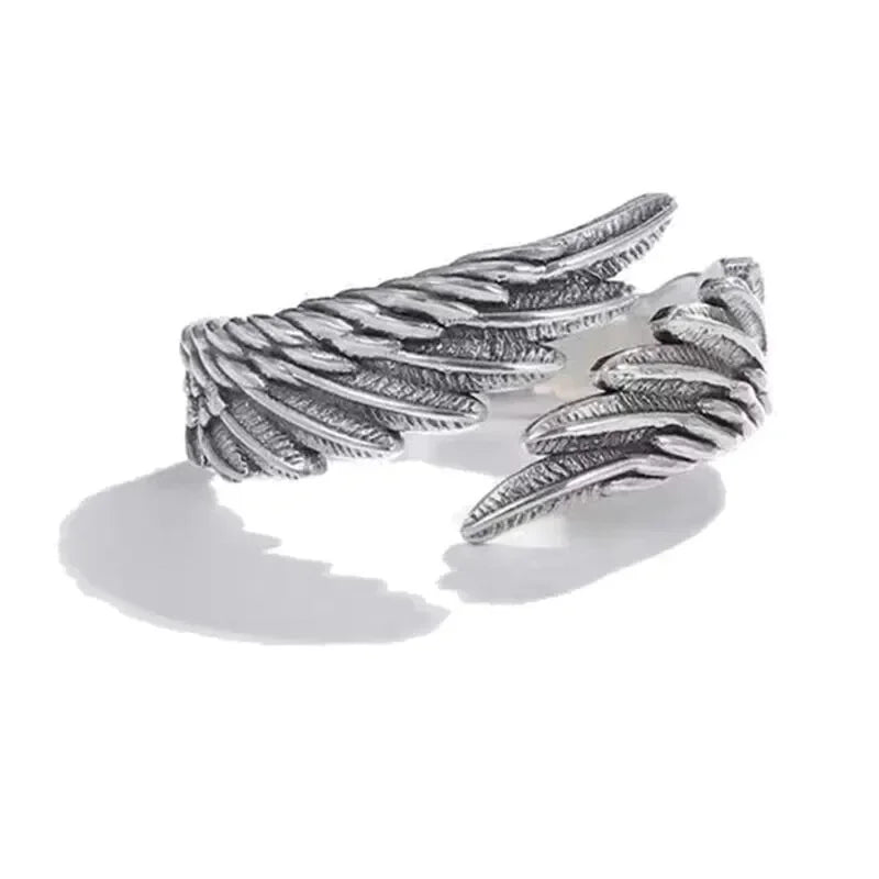 Huitan Vintage Angel Wing Demon Eye Hip Hop Adjustable Couples Rings for Men Women Retro Silver Color Jewelry