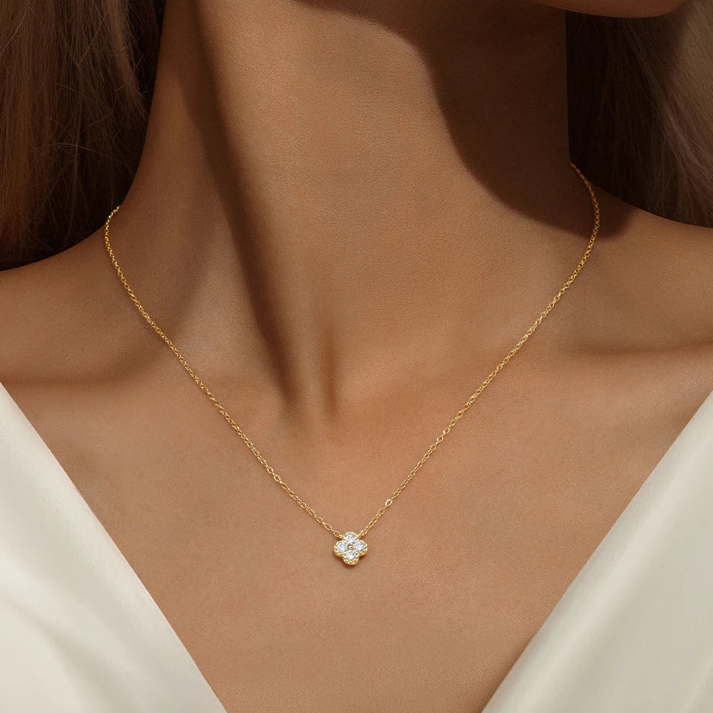 Aide Plata Real 925 Sterling Silver Lucky Lady Necklace European And American Four-leaf Clover Chain Necklace Turquoise Necklace