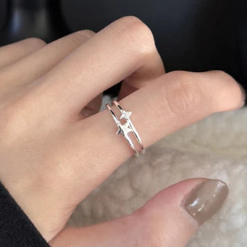 Sam Panda 925 Sterling Rings for Women Fashion Geometric Handmade Irregular Gold Star Ring Simple Fine Jelwery  Christmas Gift