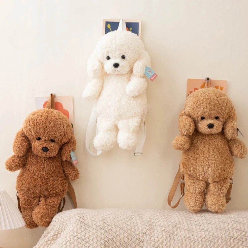 New Plush Teddy Dog Backpacks Poodle Shape Brown Khaki Stuffed Puppy Backpack Kawaii Cute Animals Shoulders Bag Girls Fashion