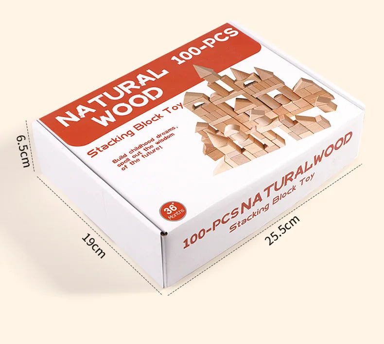 Kawaii 100Pcs Unpainted Beech Wooden Large Building Blocks Toddler Stacking Construction Preschool Educational Gift