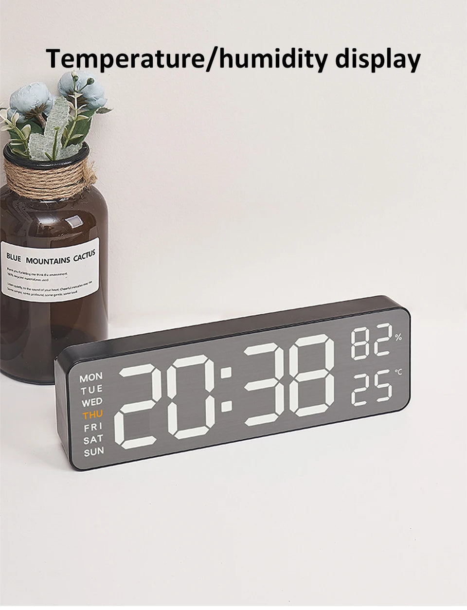 Mirror Brushed Finish Wall Clock Premium Feel Silent Wall Clock Table Alarm Clock Temp Display Bedroom Office Living Room Decor
