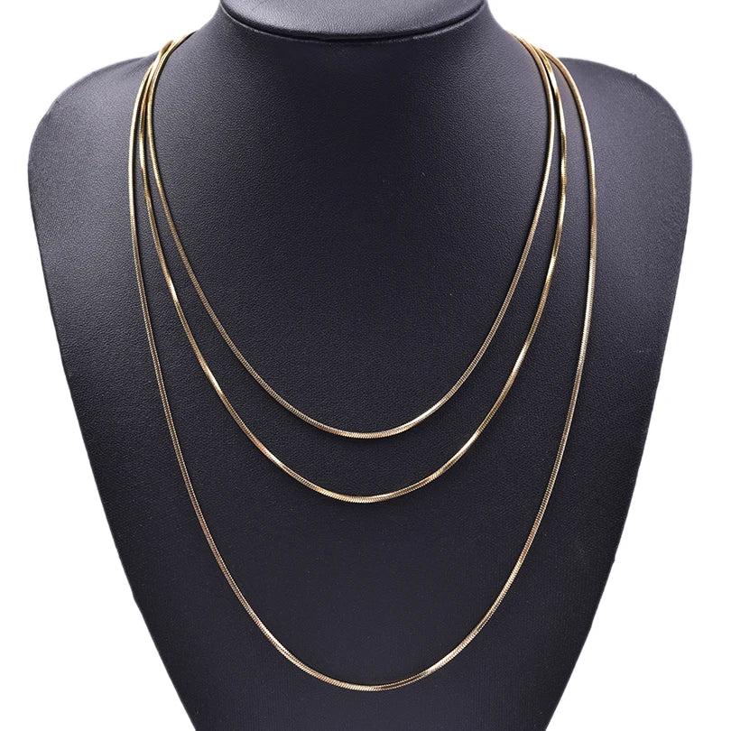 Stainless Steel Chain Pack Real Gold Plated Square Snake Necklace For Women Men Jewelry Simple Fashion Long Tiny Necklaces Gift
