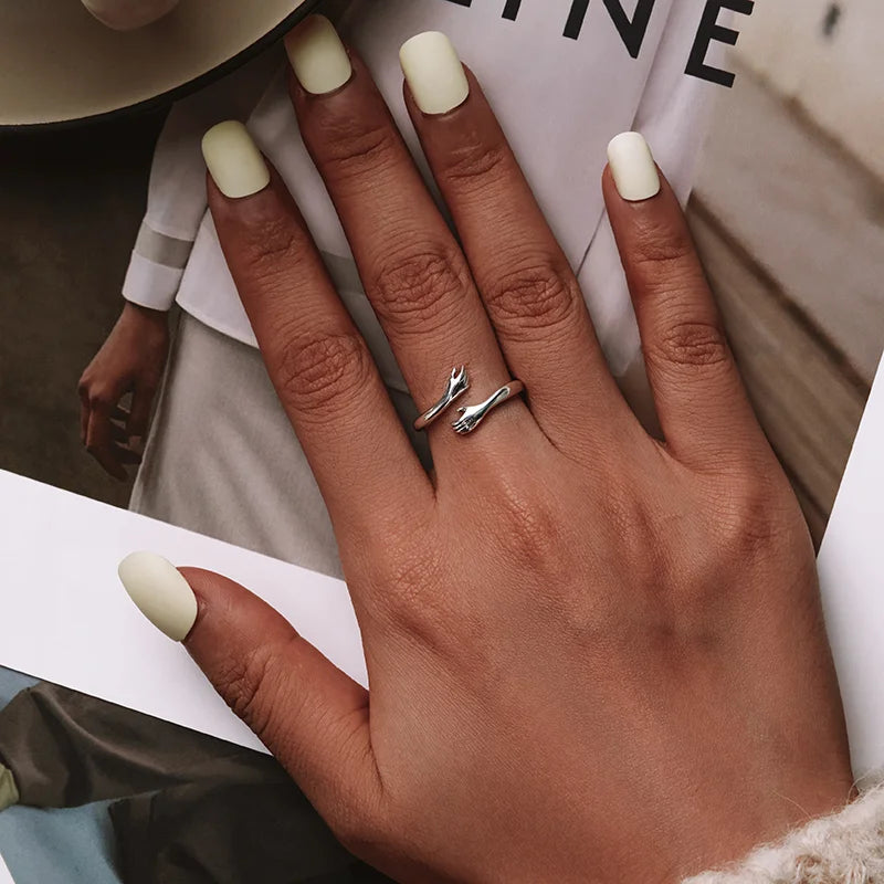 WOSTU Real 925 Sterling Silver Open Ring Finger Adjustable Size Wedding Rings For Women Engagement Fashion Silver Jewelry Gift