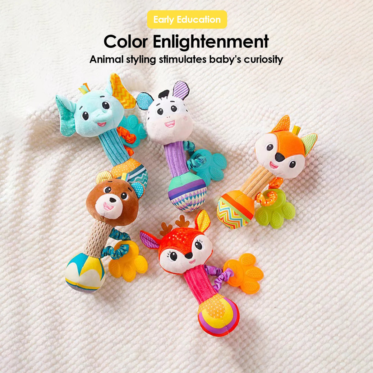 1pcs 0-6 Months Dental Gum Hand Grip Plush Doll Can Bite Practice Grasping Parent Baby Interactive Puzzle Rattle Soothing Toy