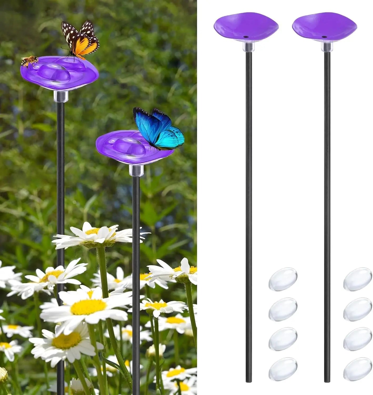 2Pcs Vibrant Floral Bee Water Station with Beads Outdoor Garden Insect Butterfly Drinking Cup Hummingbird Feeder Yard Art Decor
