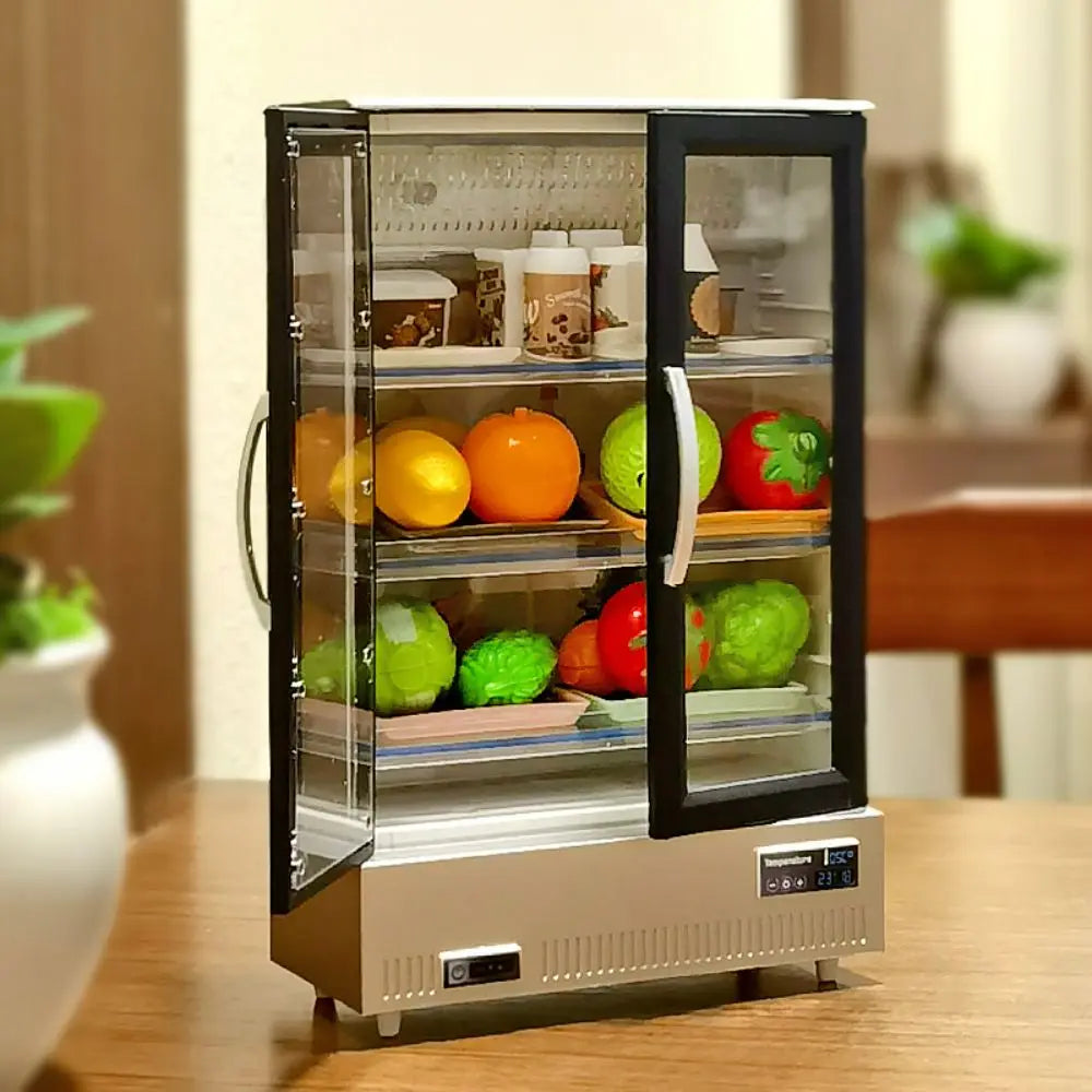 21PCS Kitchen Toy Double-Door Large Refrigerator Miniature Furniture Music Light Food Accessories Model For Girl Birthday Gift