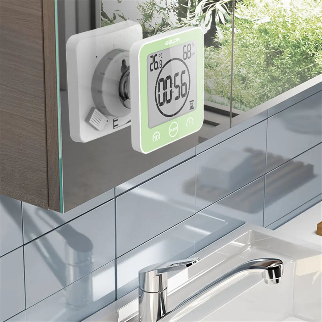 Waterproof Bathroom Wall Clock Digital Shower Clock Timer with Touch Screen, Temperature, Hanging Hole Stand for Kids & Adults