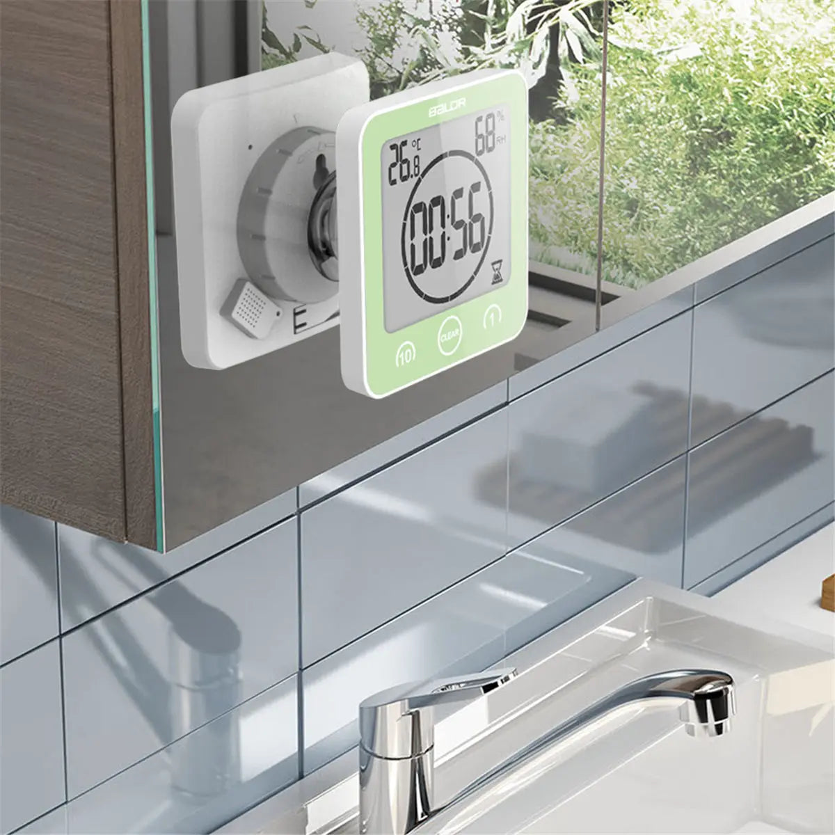 Waterproof Bathroom Wall Clock Digital Shower Clock Timer with Touch Screen, Temperature, Hanging Hole Stand for Kids & Adults