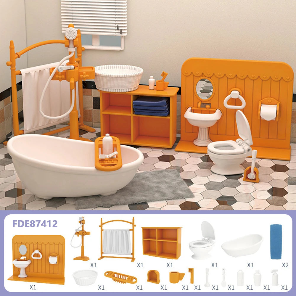 1/12 Dollhouse Furniture Living Bedroom Kitchen Bathroom Set Forest Animal Family Miniature Simulation Doll Accessories DIY Toy