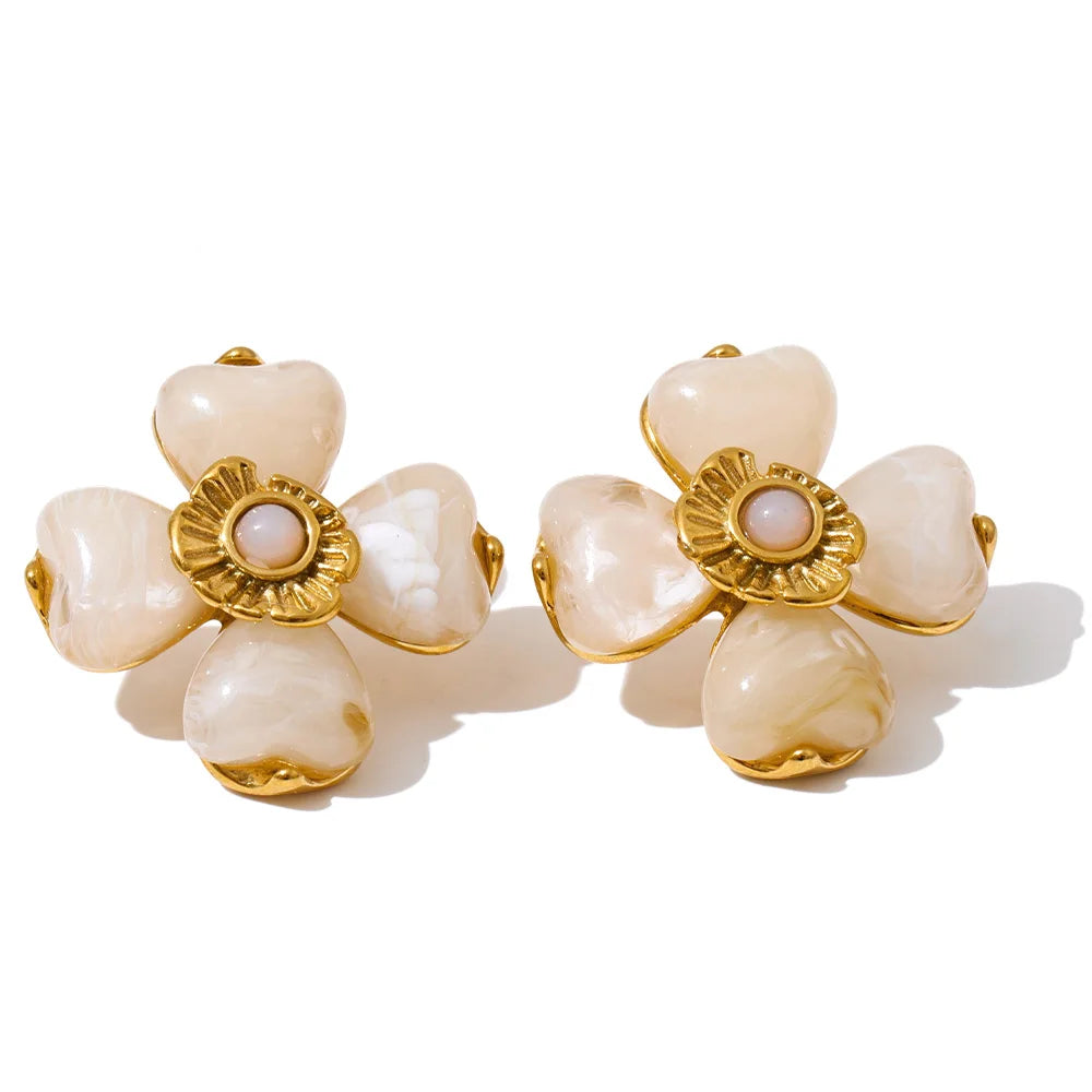 Yhpup Hot Style Acrylic Flower Pendant Necklace Earrings Ring Set for Women Stainless Steel Exquisite Jewelry Wholesale