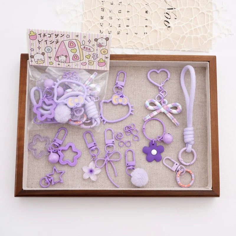 1Set 15pcs Plastic Perler Bead Charms Multicolor DIY Keychain Bag Pendant Accessories Craft Making Supplies With Jump Rings