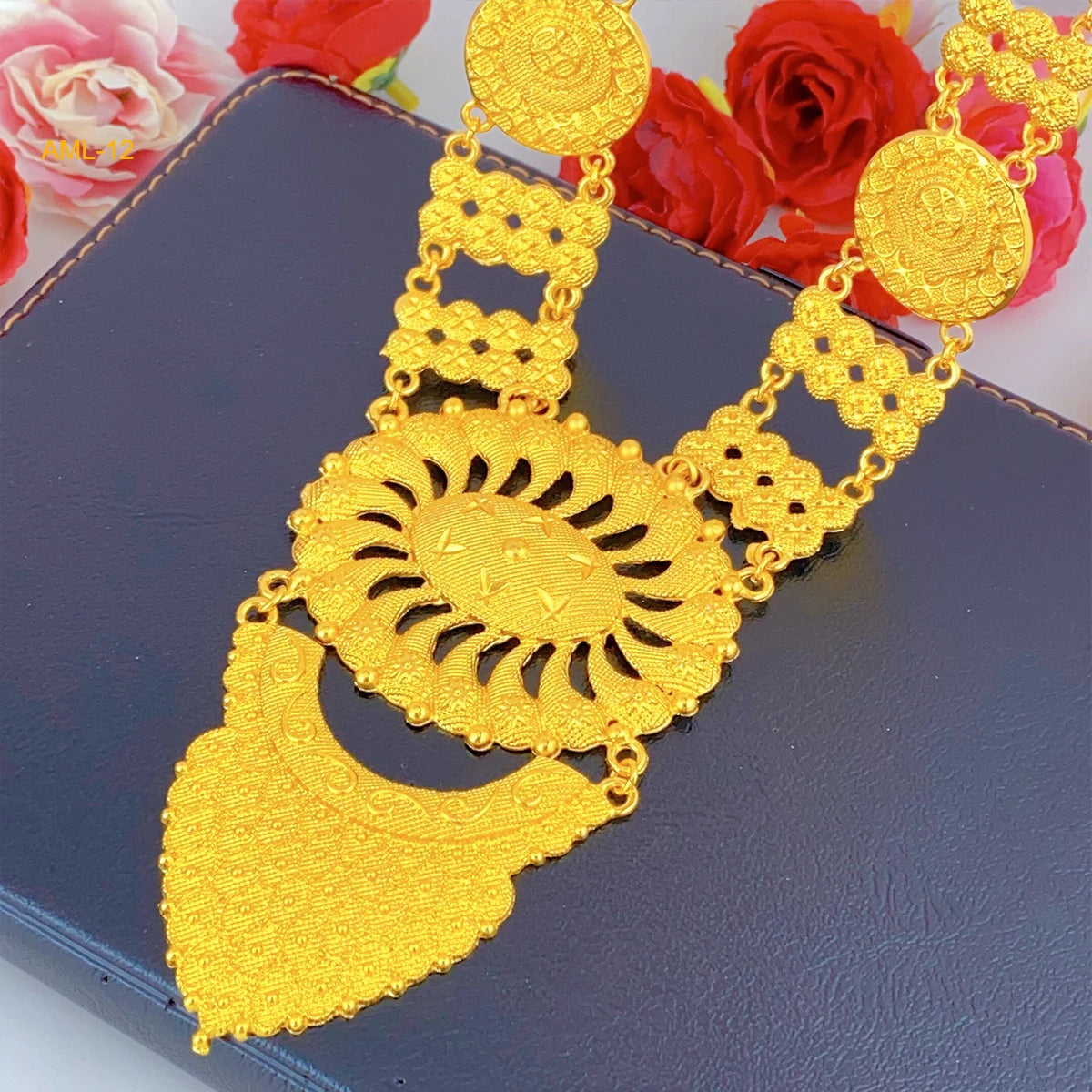 Dubai Indian Necklace Earrings Big Pendant Jewelry Set Gold Color For Women Nigeria African Bridal Wedding Party Jewellery Gifts