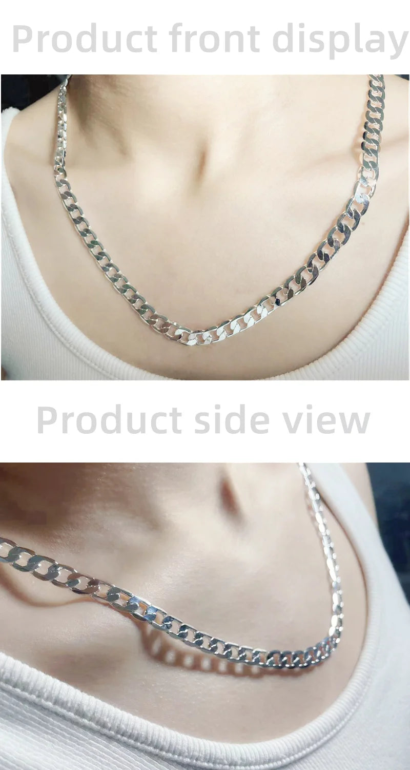 Men's 925 Sterling Silver Necklace 2/4/6/8/10/12MM 40-75cm Face Chain Necklace Lobster Clasp Men Women Engagement Jewelry Gifts