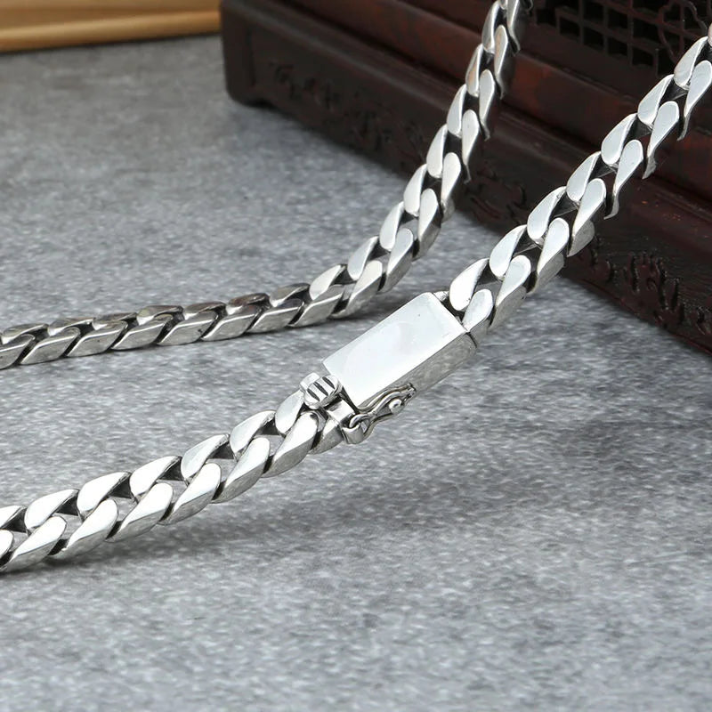 100% S925 Sterling Silver Necklace 7MM 8MM 10MM Punk 925 Silver Chains Original Certified Jewelry Gifts
