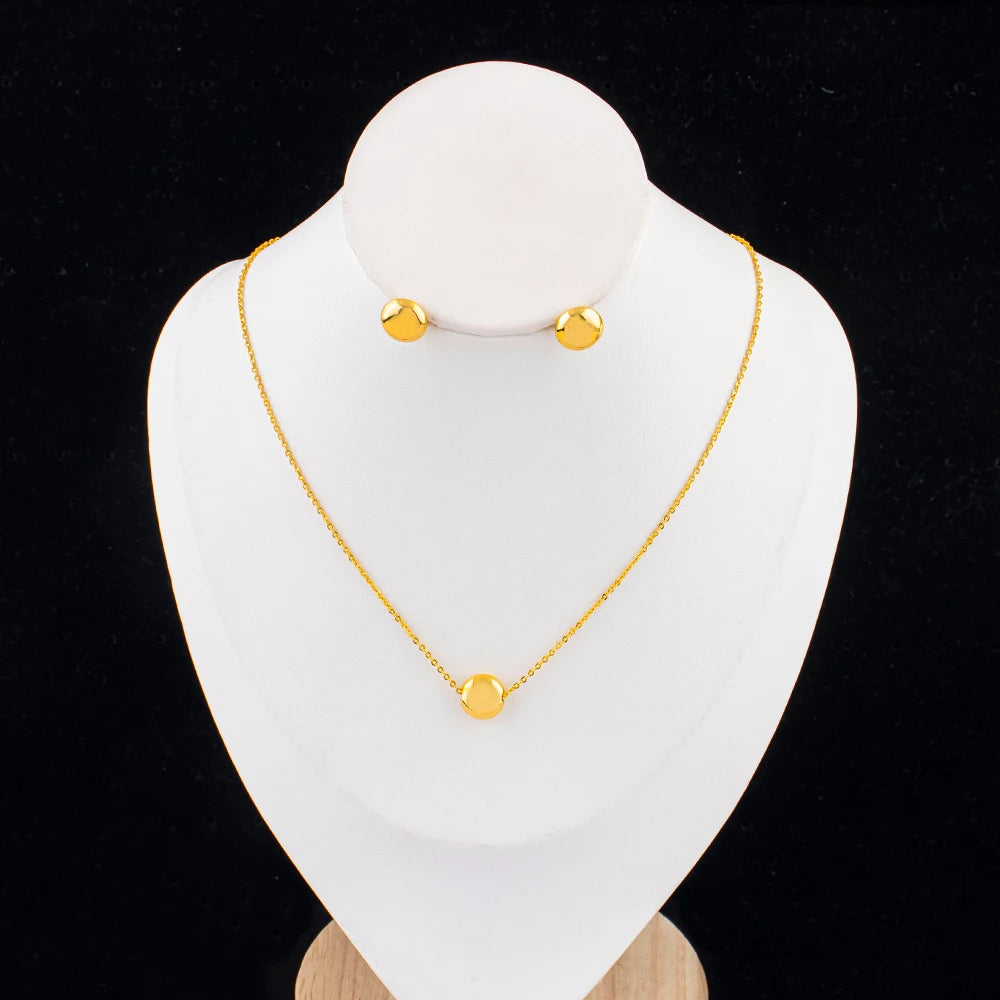 Italian  Gold Color Jewelry Set for Women Small Design Earrings and Necklace 2Pcs Set for Party Daily Wear Girls Gifts Jewelry