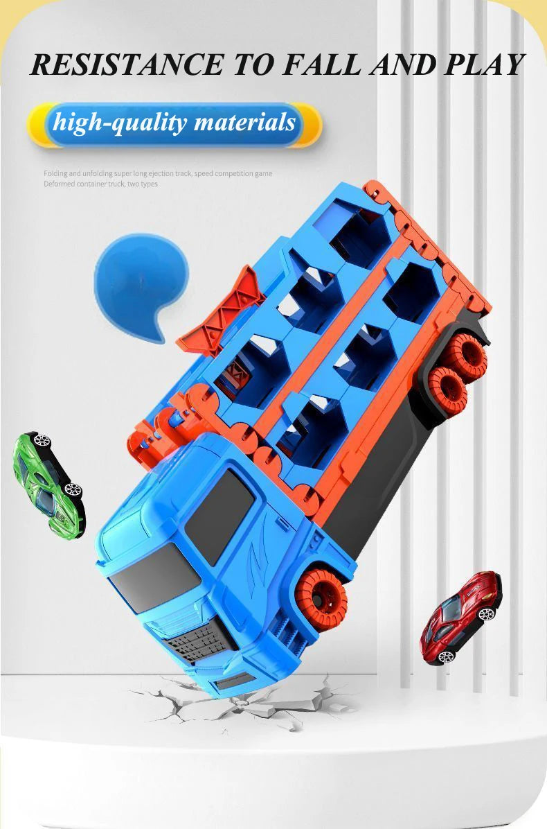 Large Car Transporter Truck Folding Track Racing Vehicle Kids Competitive Games Storage Alloy Car Boy Toy Children Novel Gift