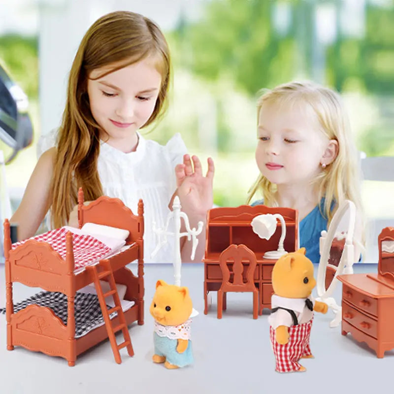 1:12 Forest Family Dollhouse Furniture Montessori Miniature Doll House Kitchen Bedroom Bathroom Accessories For Girl Gifts