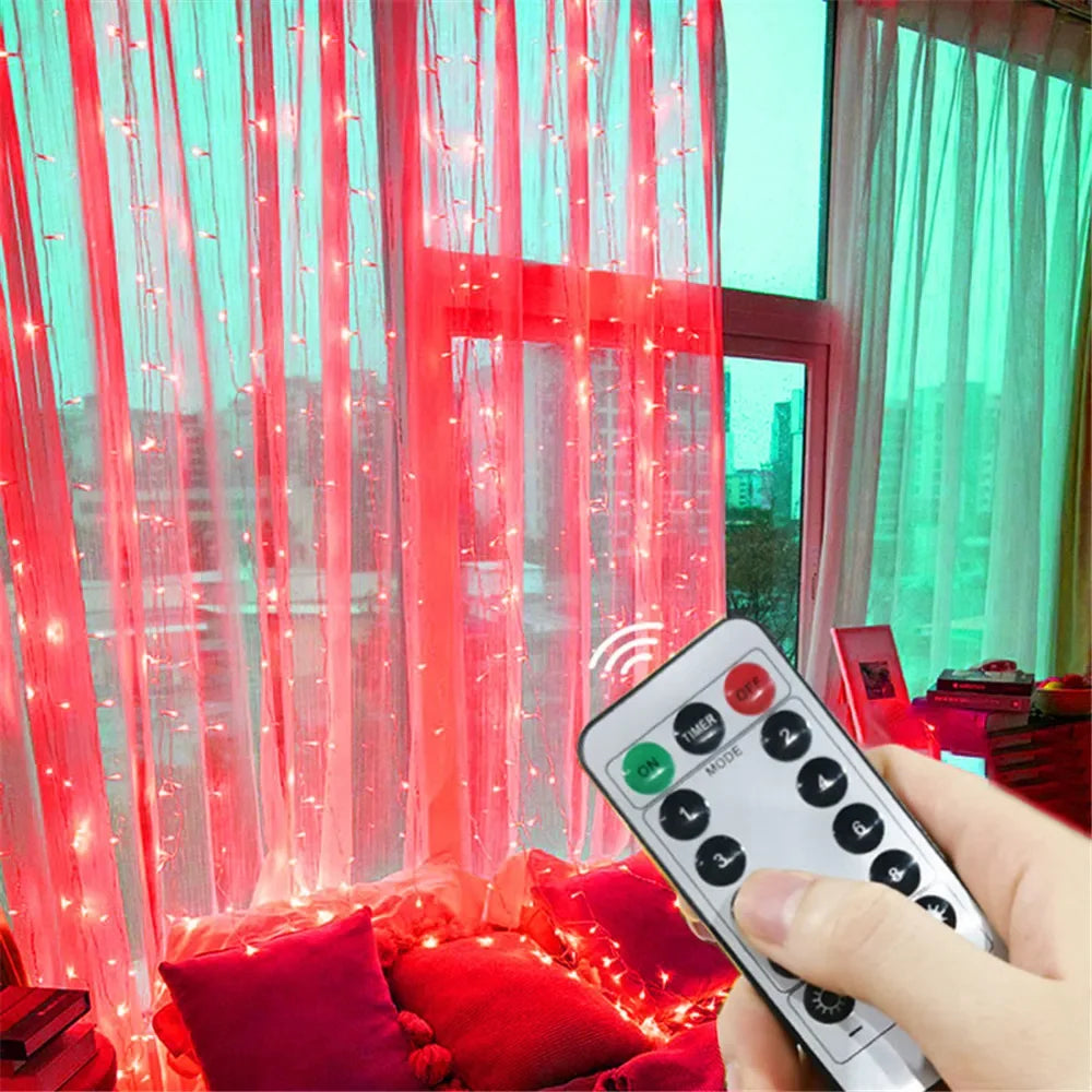 1pc 6x3/3x3/3x2/3x1m USB LED Curtain String Lights Bedroom Christmas Garland Fairy Lamp Wedding Party Home Decoration Lighting