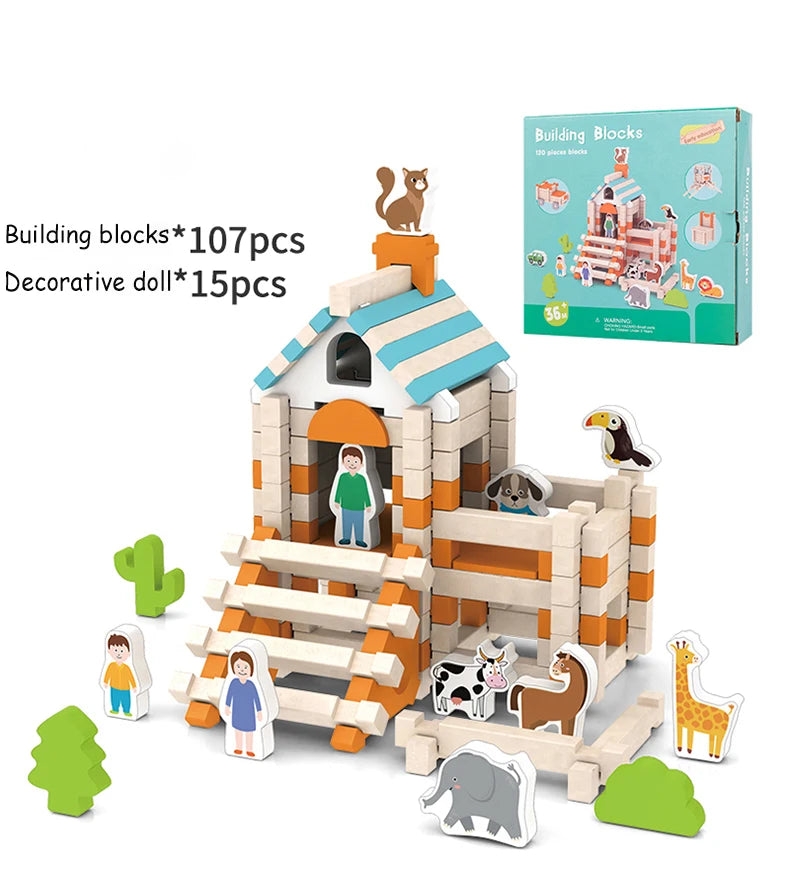 Wooden Building Blocks Set Toddler Natural Wood Block Montessori Learning Toy Stacking Toys Building Blocks Gifts for Kids Age 3