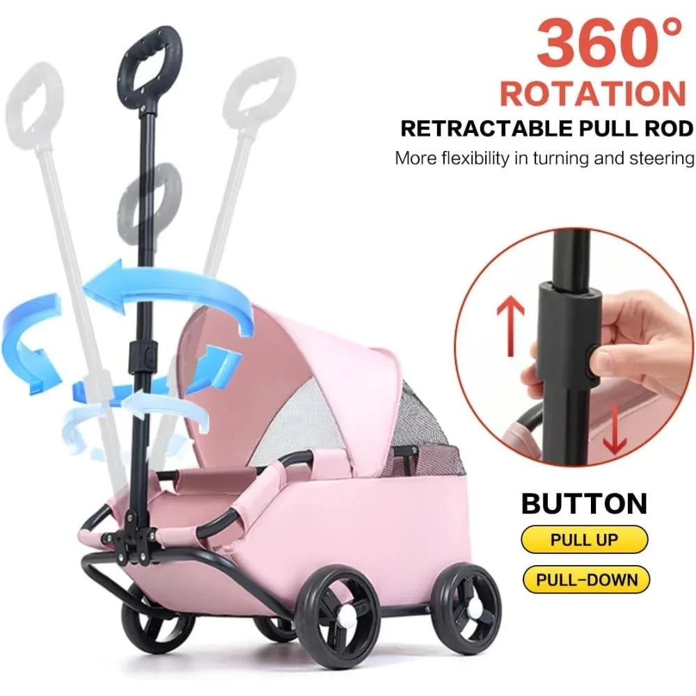 Foldable Dog Stroller 4 Wheel Pet Cart With Sun Cover For Travel Shopping Walking Playing For Small Dogs Cats Puppy Kittens