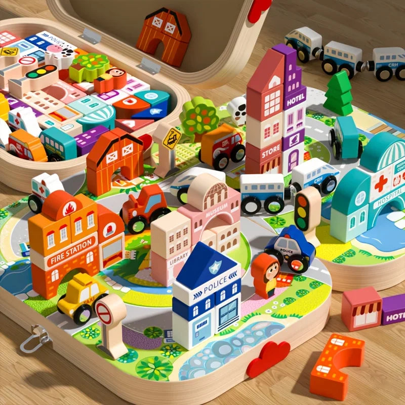 Wooden Building Blocks Set City Construction Stacker Stacking Preschool Learning Educational Toys Toddler Toys Boy Girl Gifts