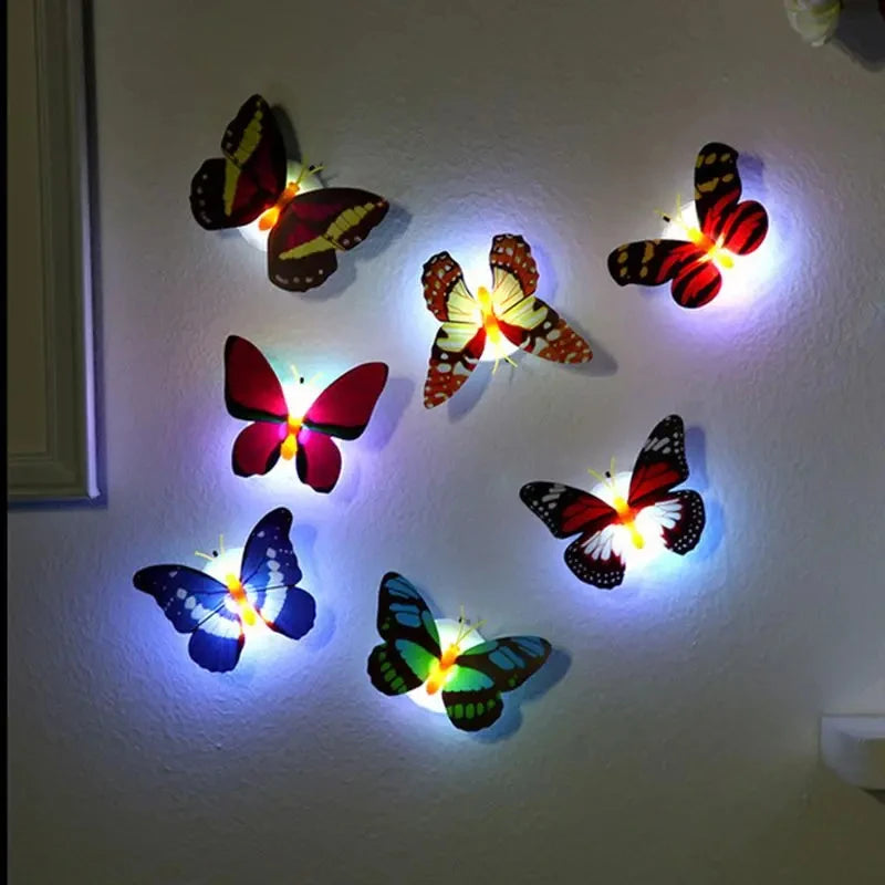 5PCS Creative Butterfly Night Light Set Stickable LED Glowing Colorful DIY Wall Decor Funny House Lighting