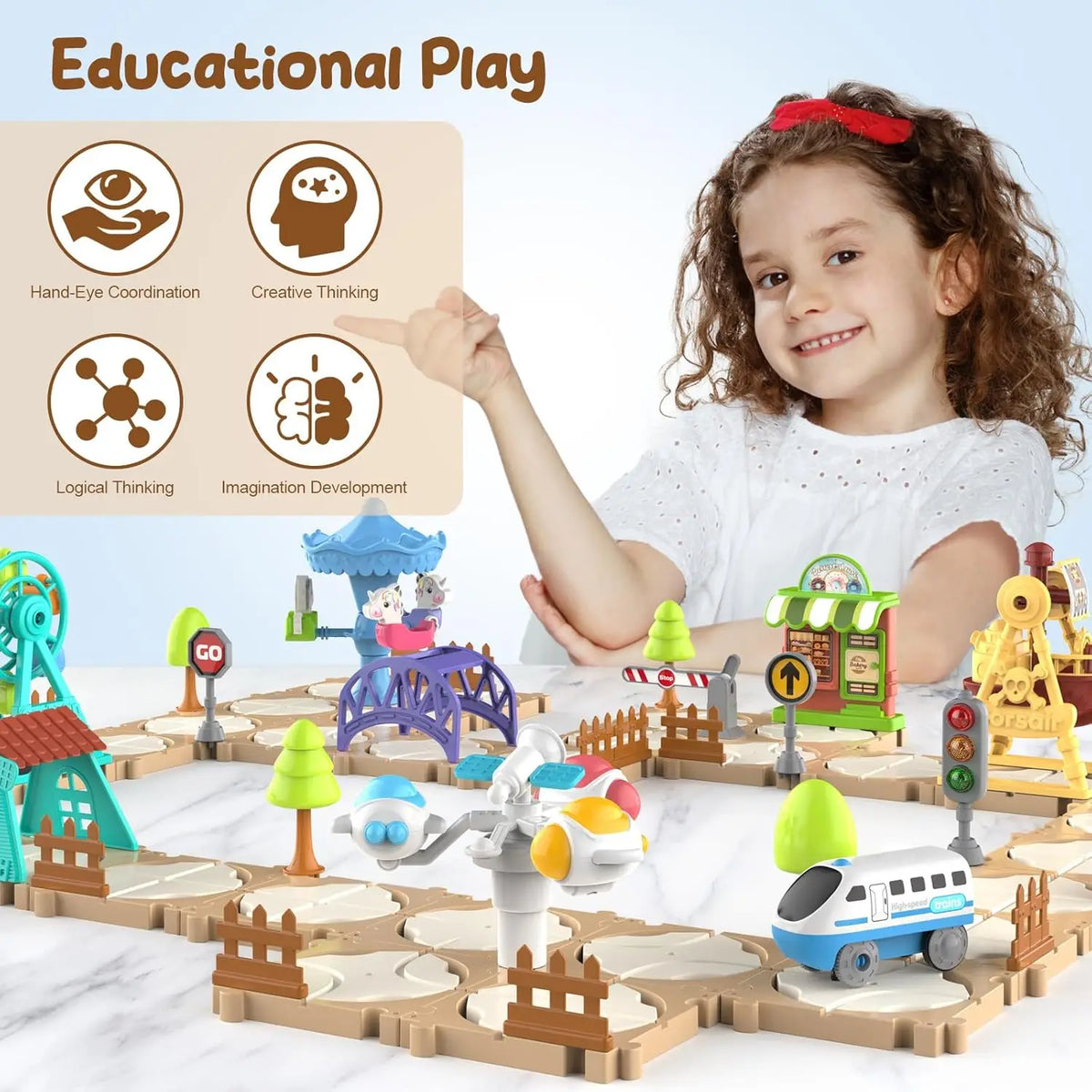 DIY Puzzle Track Car Set Assembling Scene Rail Train Learning Logic Road Board Games Educational Toy Kid Boy Birthday Gifts