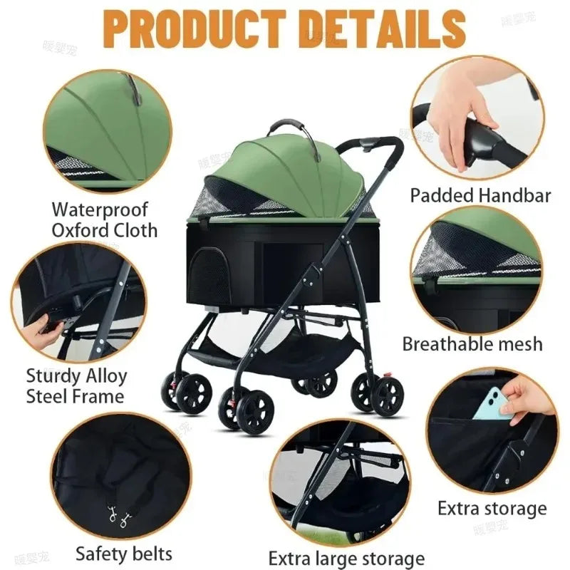 Foldable Pet Car Strollers 3in1 Outdoor Cart Specifically Designed for Walking Dogs Infants Medium-sized Small Dogs Cats