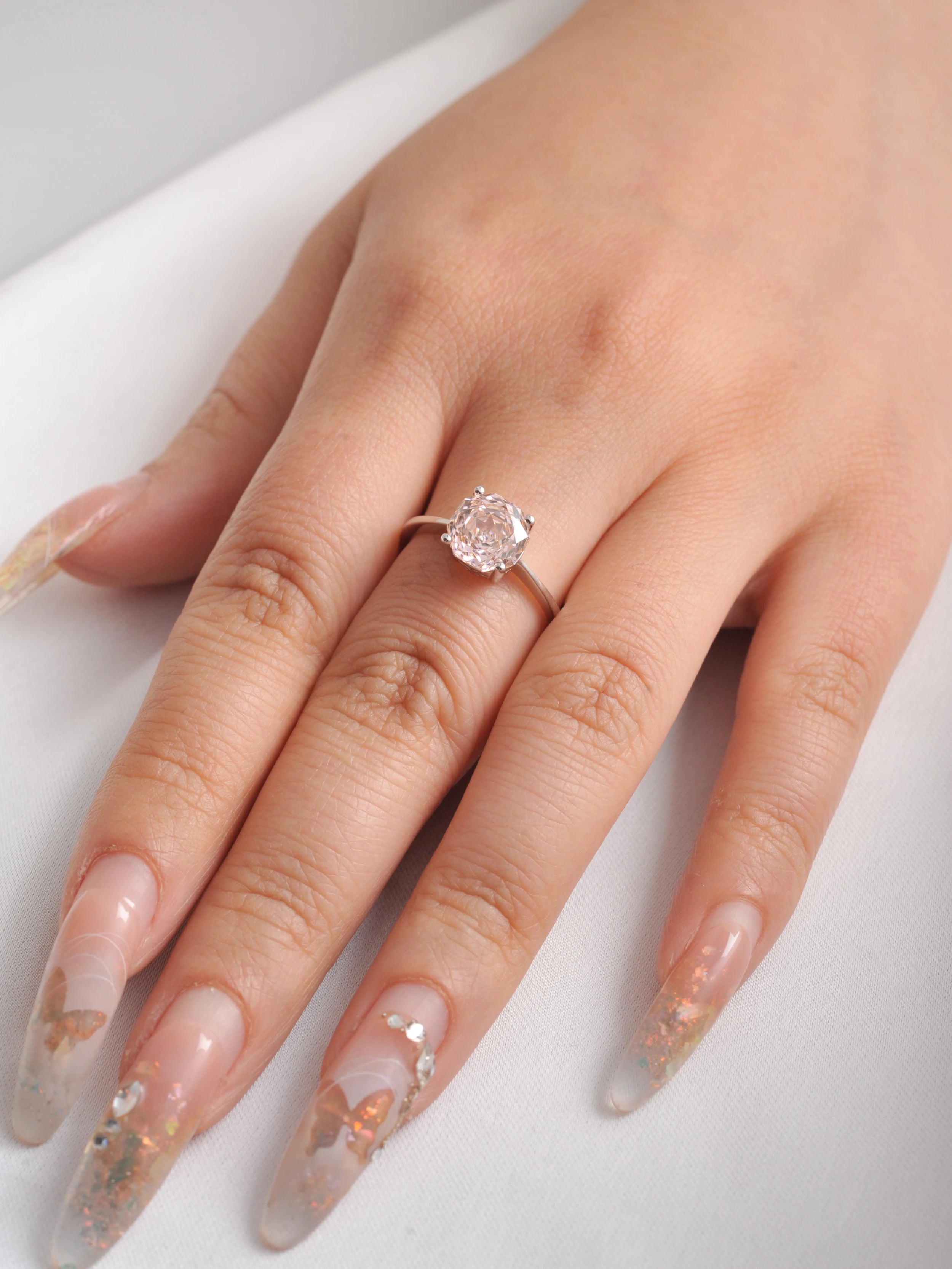 Potiy 2ct Octagon Rose Cut Morganite Pink Cubic Zirconia Solitaire Ring, 925 Sterling Silver Jewelry Gift for Women with
