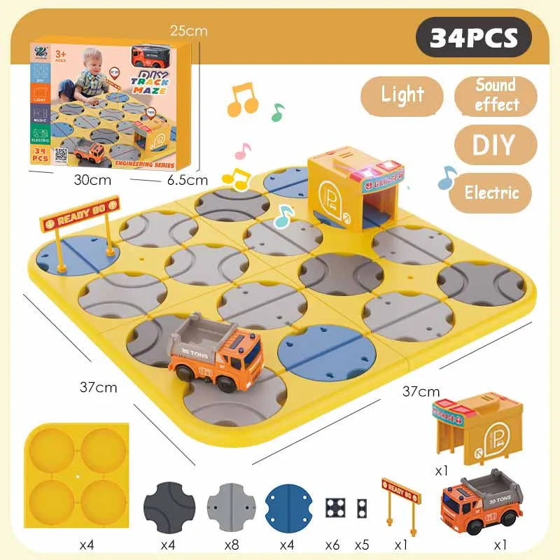 Kid Track Car Puzzle Set Toy DIY Assembling Maze Map Sound Light Electric Rail Car Logical Thinking Trainting Intellectual Game