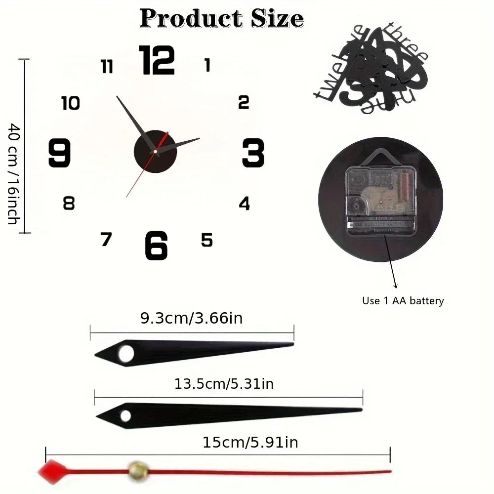 New Modern Design Large Wall Clock 3D DIY Quartz Clocks Fashion Watches Acrylic Mirror Stickers Living Room Home Decor Horloge