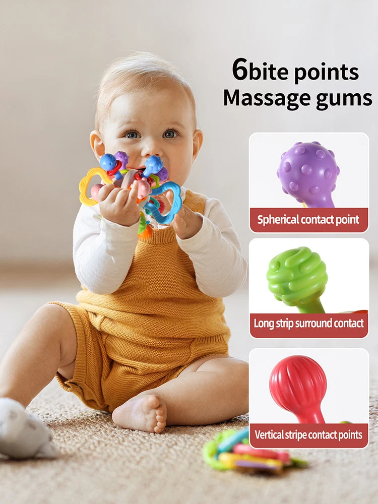 Baby Manhattan Ball Toy Montessori Teether Rattle for 0-18 Months Newborn Soothing Toy Easter Ramadan Gift for Boys Girls