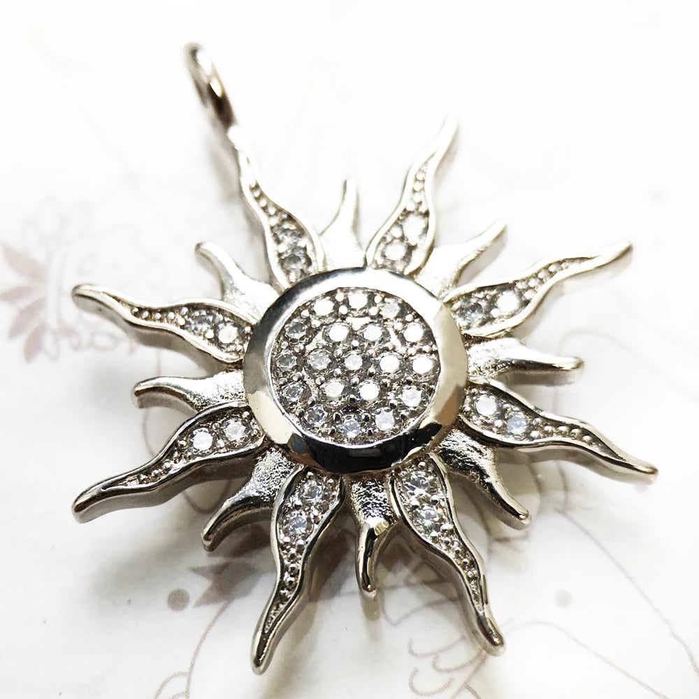 Pendant Sun Star CZ Pave Summer Winter New 925 Sterling Silver Fine Jewelry Europe Style Accessories Gift For Men Woman