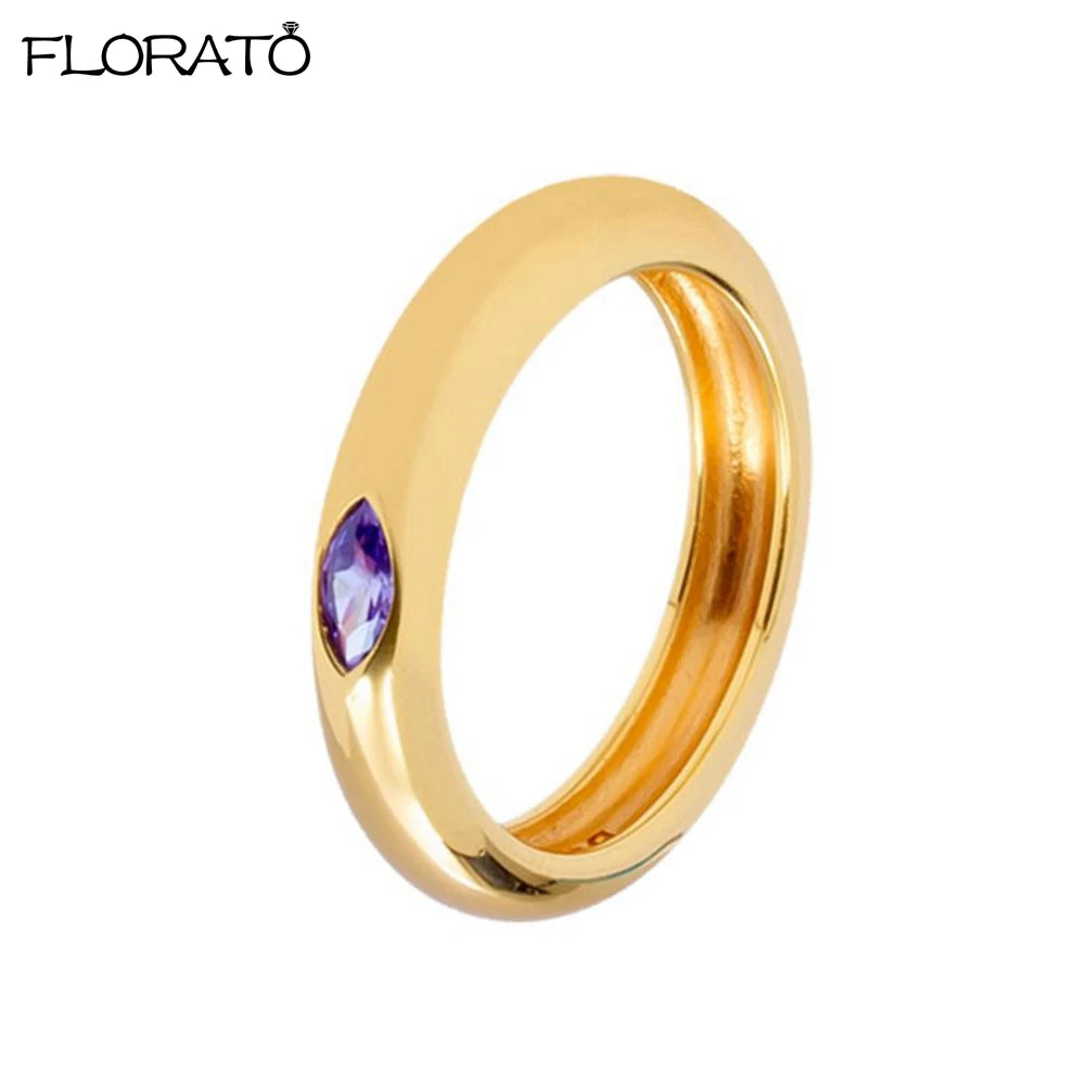 Trendy 18K Gold Plated Engagement Ring for Women Luxury Fashion Elegant Purple Crystal Wedding Rings Party Jewelry Gifts
