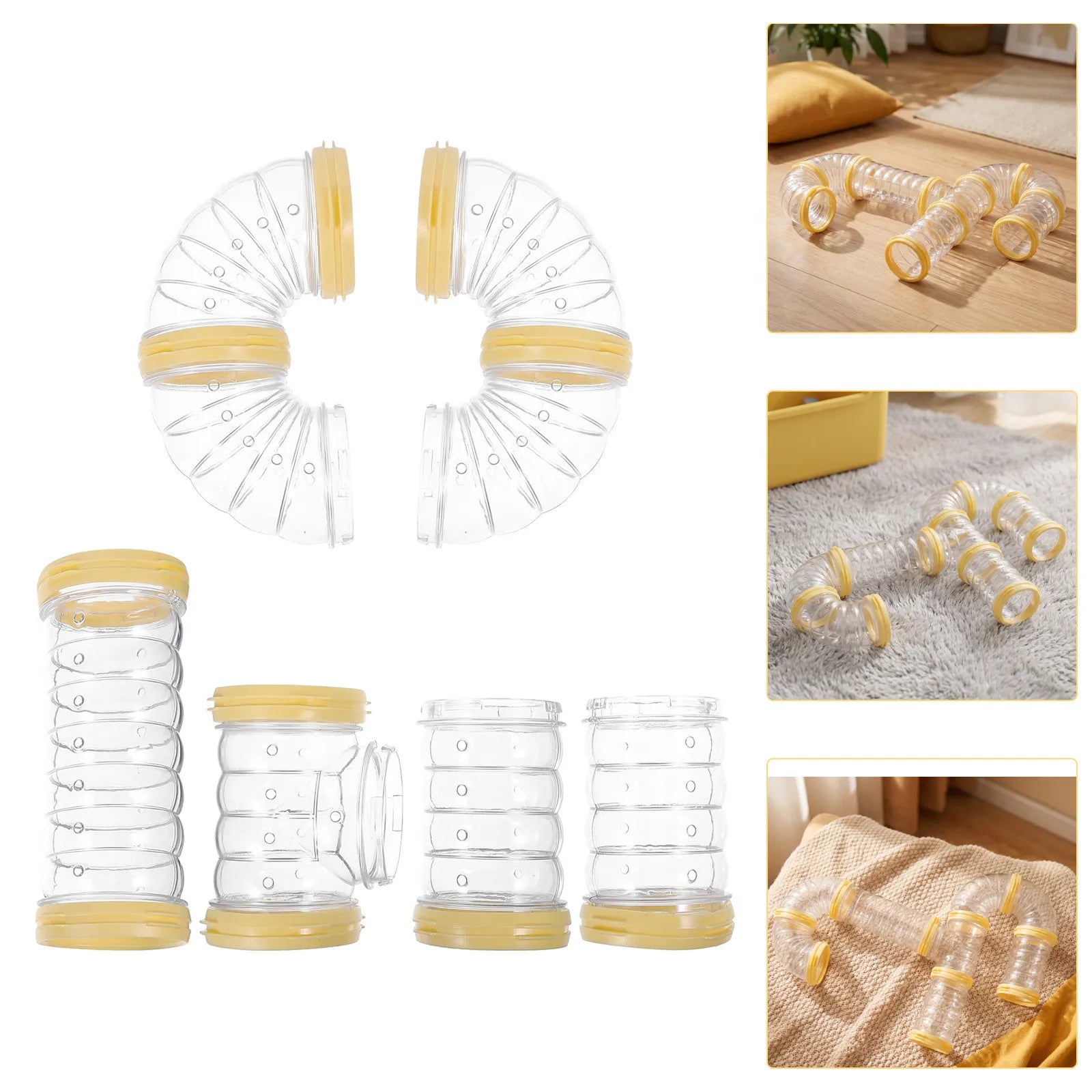 Hamster Cage Tunnel Tubes Set Clear Plastic Pipes Small Animal Tunnel Toy Ferret Climbing Tube Connector Accessories for Mice