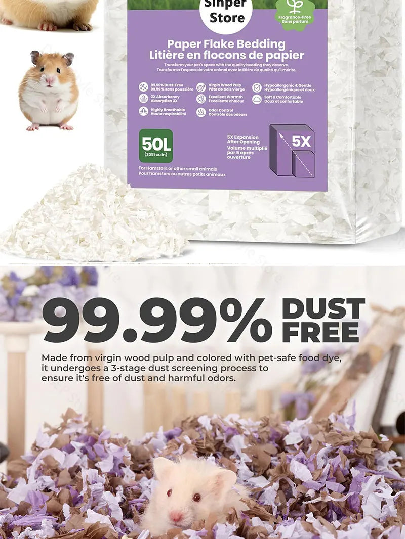 10L/400g Cozy Hamster Bedding Absorbent & Odor-Control Paper Cotton for Syrian Hamsters - Cage Litter & Nesting Material
