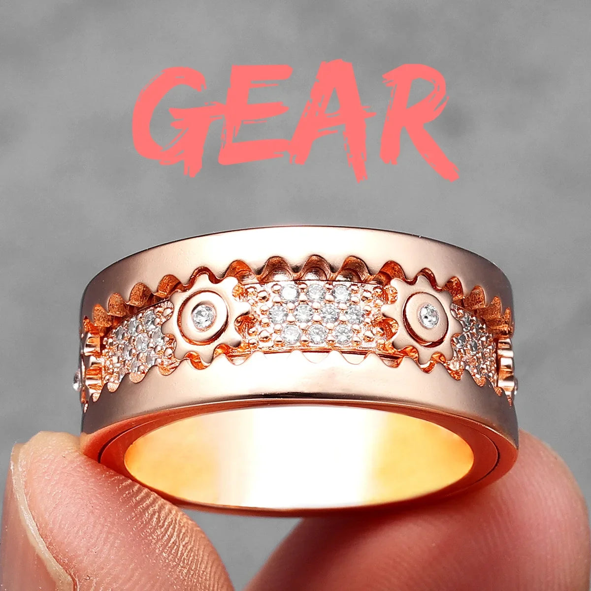 Fidget Spinner Gemstone Gear Men Rings Stainless Steel Women Jewelry Punk New in Rock Hip Hop Fashion Accessories Gift Wholesale