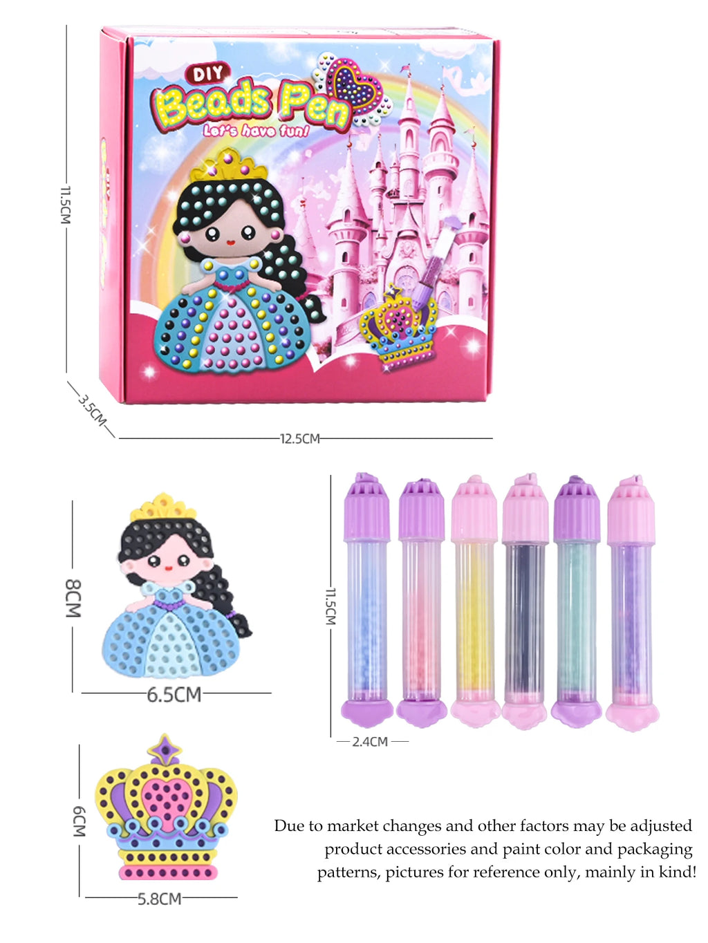 Handmade Set Beads Pen DIY Girls Toys, Creative Production Sticker Princess Rainbow Bow Girl Gifts Toy for Kids