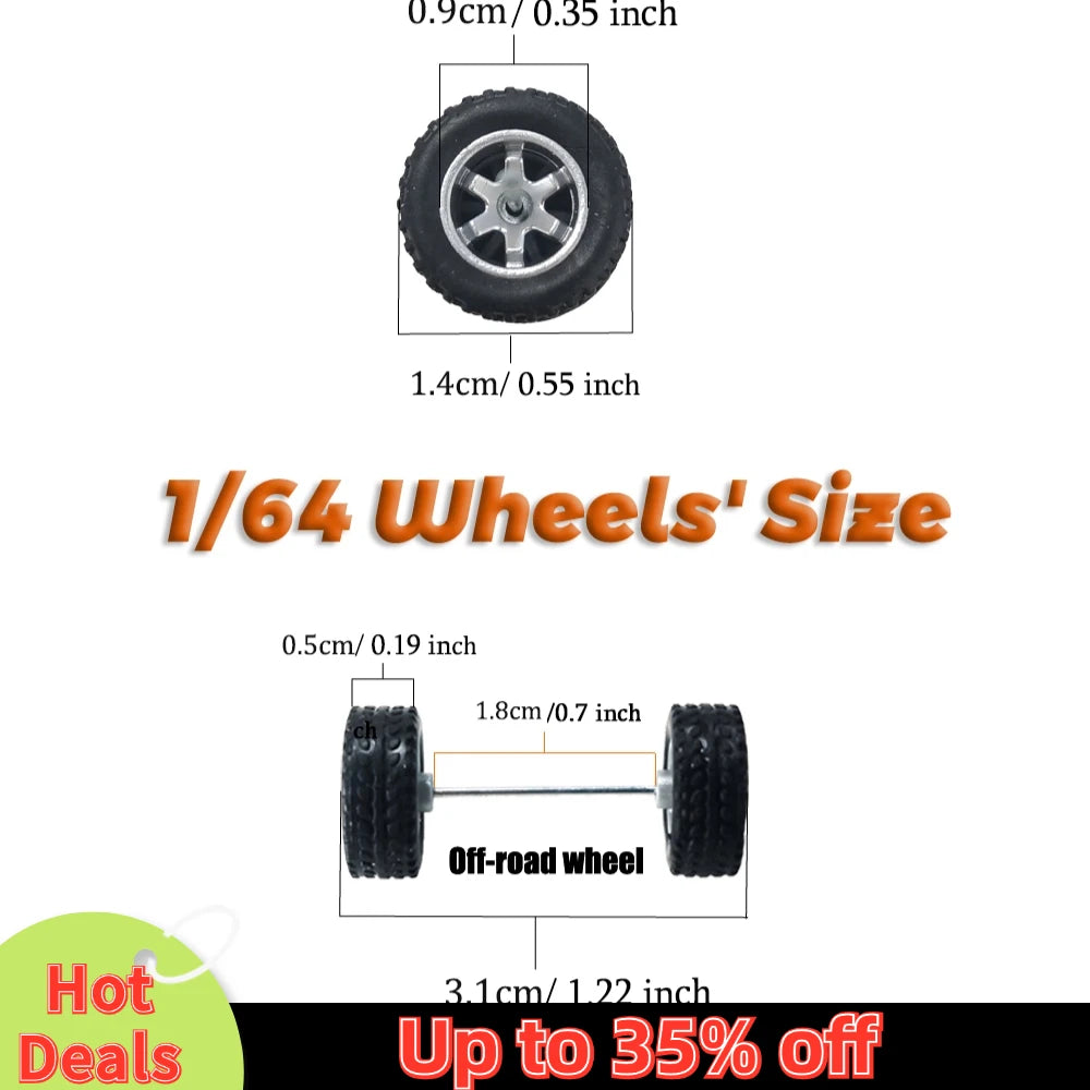 1/64 14mm Rubber Tires Tyre Band Letter & Diecast Car Wheels for 1:64 Off-Road Dedicated to Pickup Trucks, Large Sedan (1 Set)
