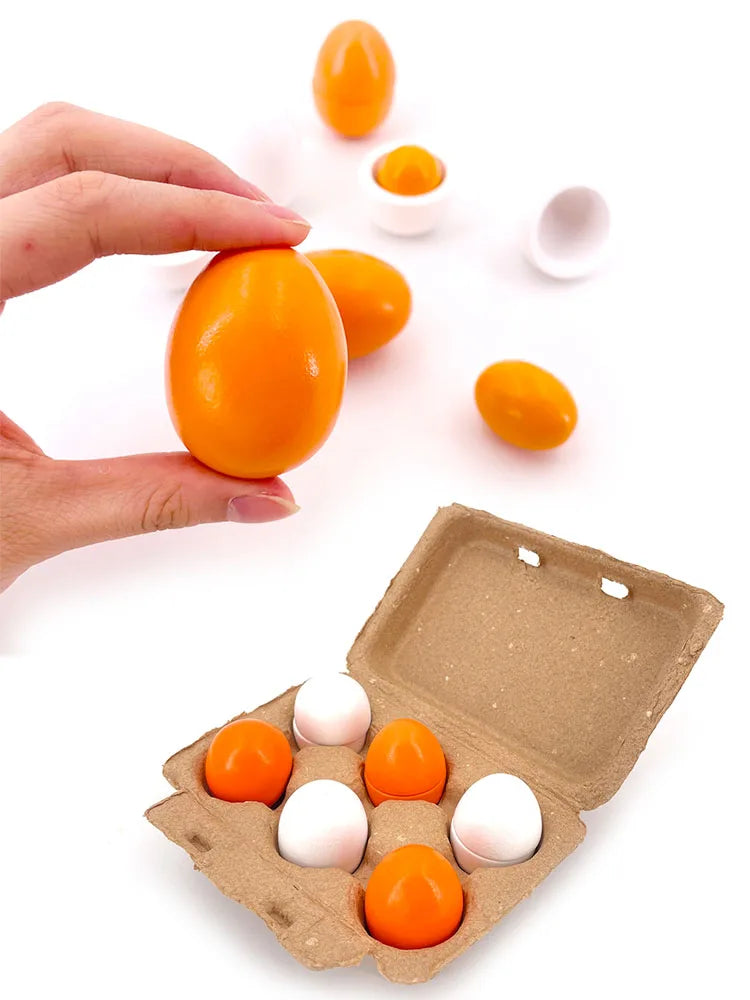Kids 3/6pcs Wooden Artificial Egg Set Easter DIY Toy Wooden House Game Kitchen Egg Toys Early Education Food Toys for Children
