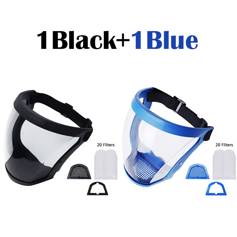 Transparent Full Face Protector Shield Reusable Kitchen Splash Protection Mask Anti-fog Windproof Dustproof Mask With Filters