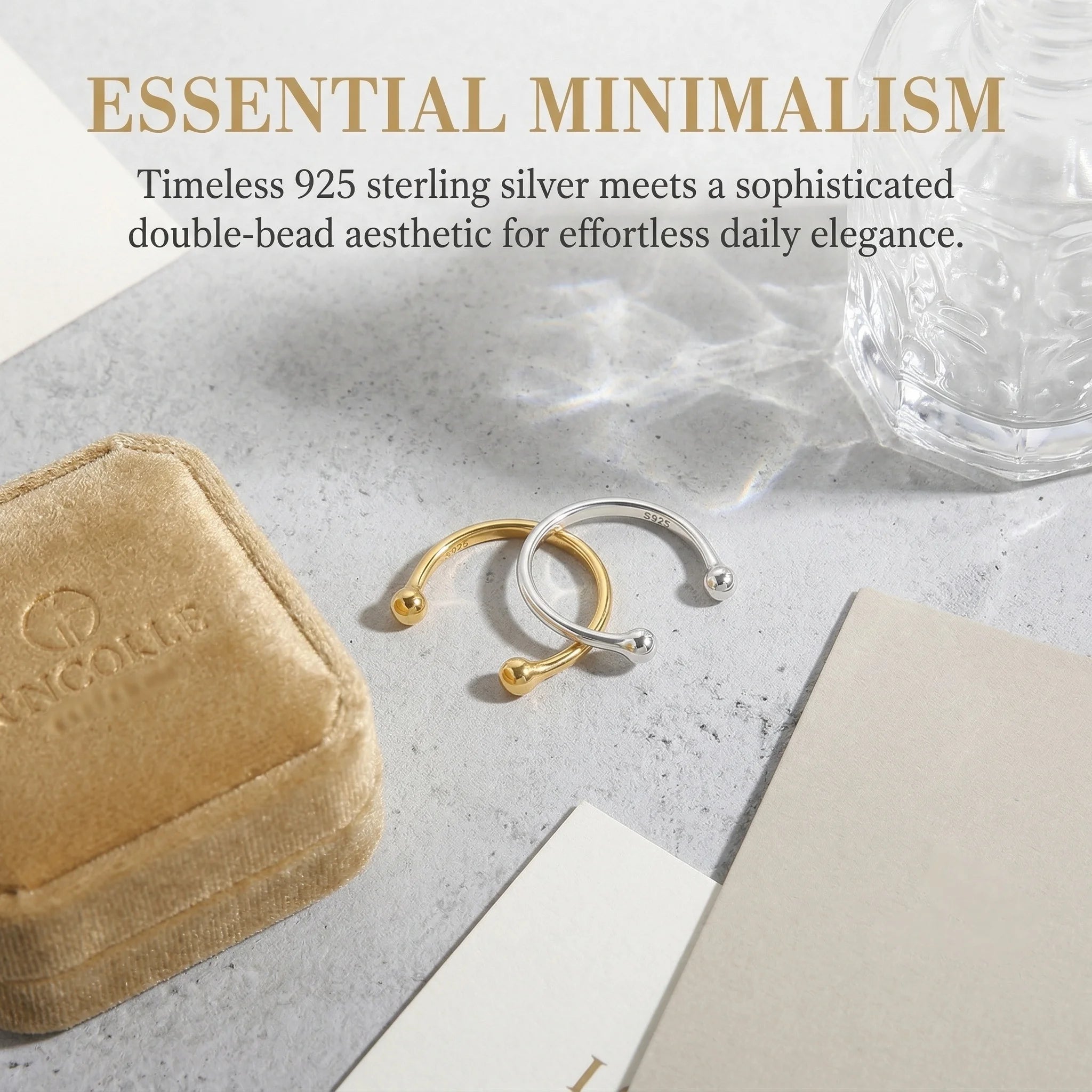 F.I.N.S Minimalist S925 Sterling Silver Geometric Small Bead Open Line Ring Stacking Knuckle Adjustable Finger Rings Fine Jewels